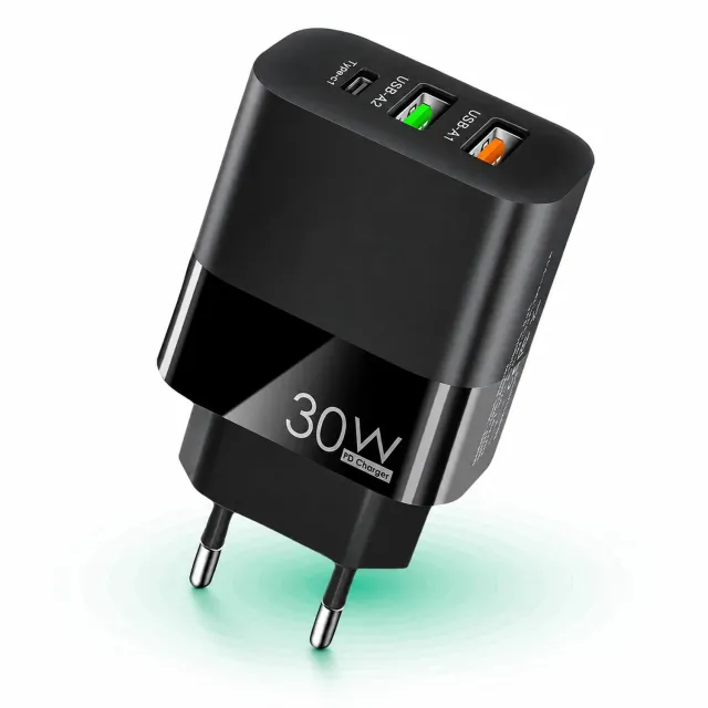 Timebox 30W incarcator priza negru 3 porturi LED