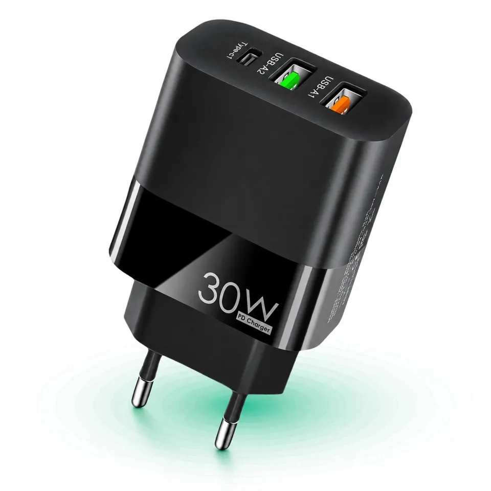 Timebox 30W incarcator priza negru 3 porturi LED