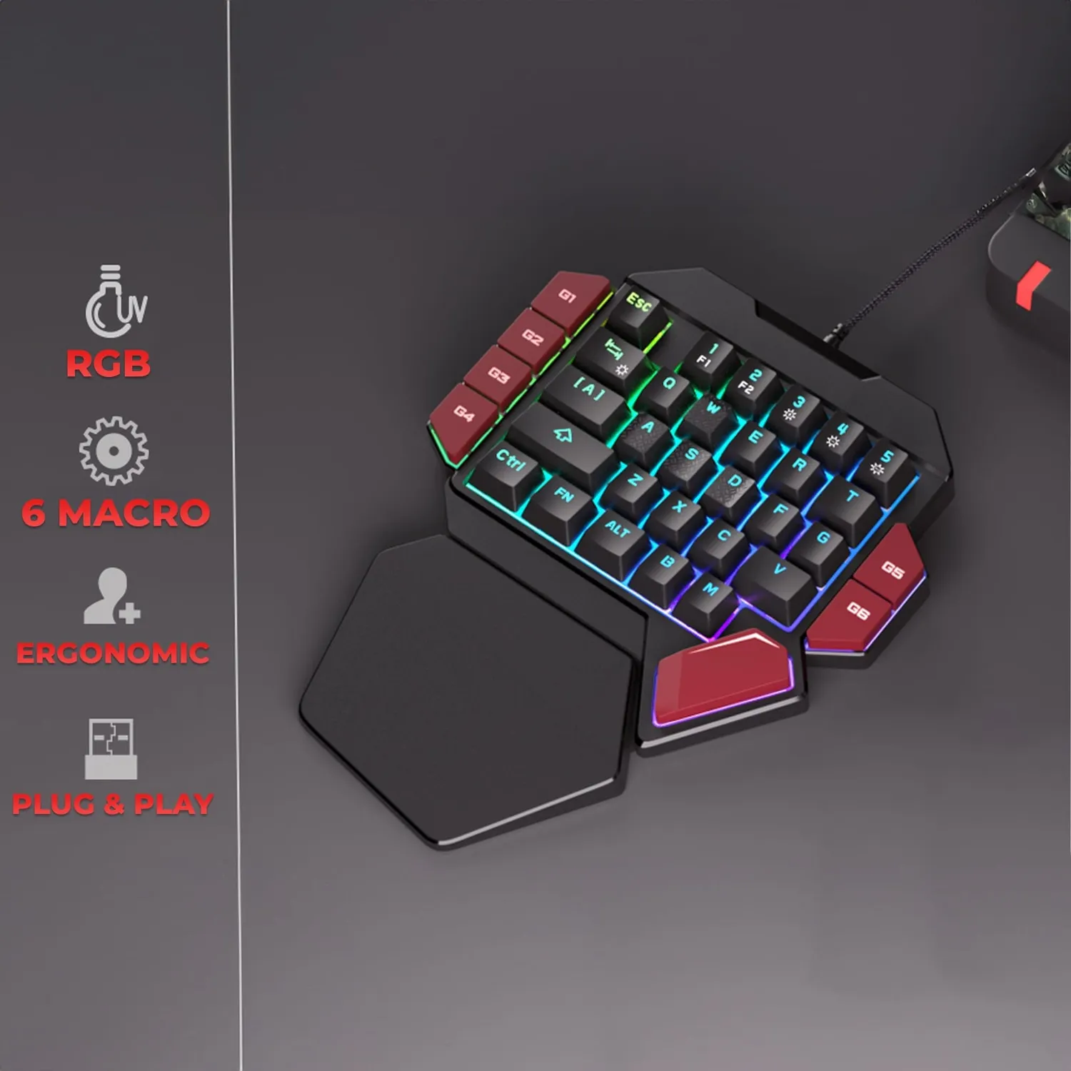 Timebox One Hand tastatura gaming Blue Switch RGB negru
