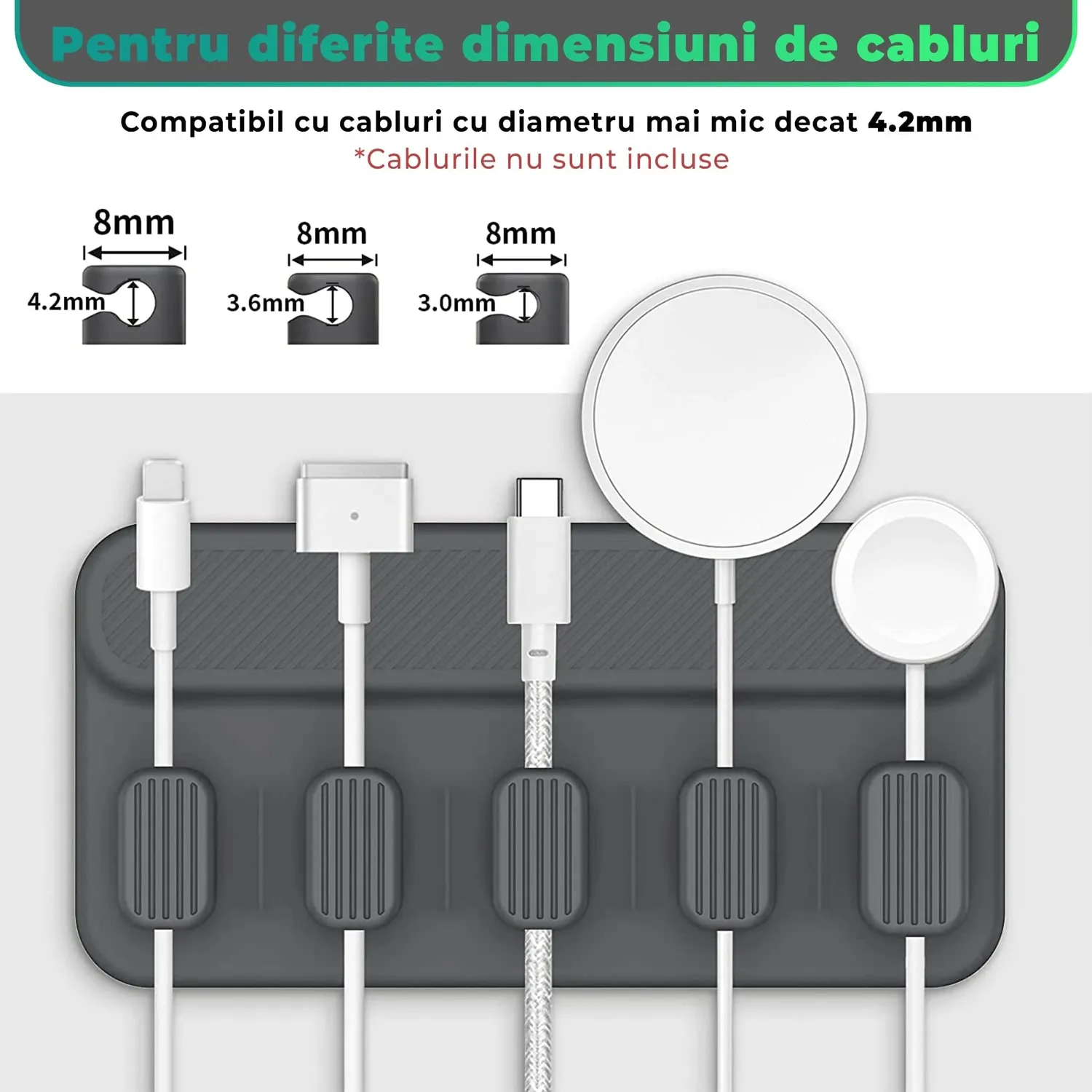 Timebox Organizator Cabluri Magnetic 5 Locuri Gri