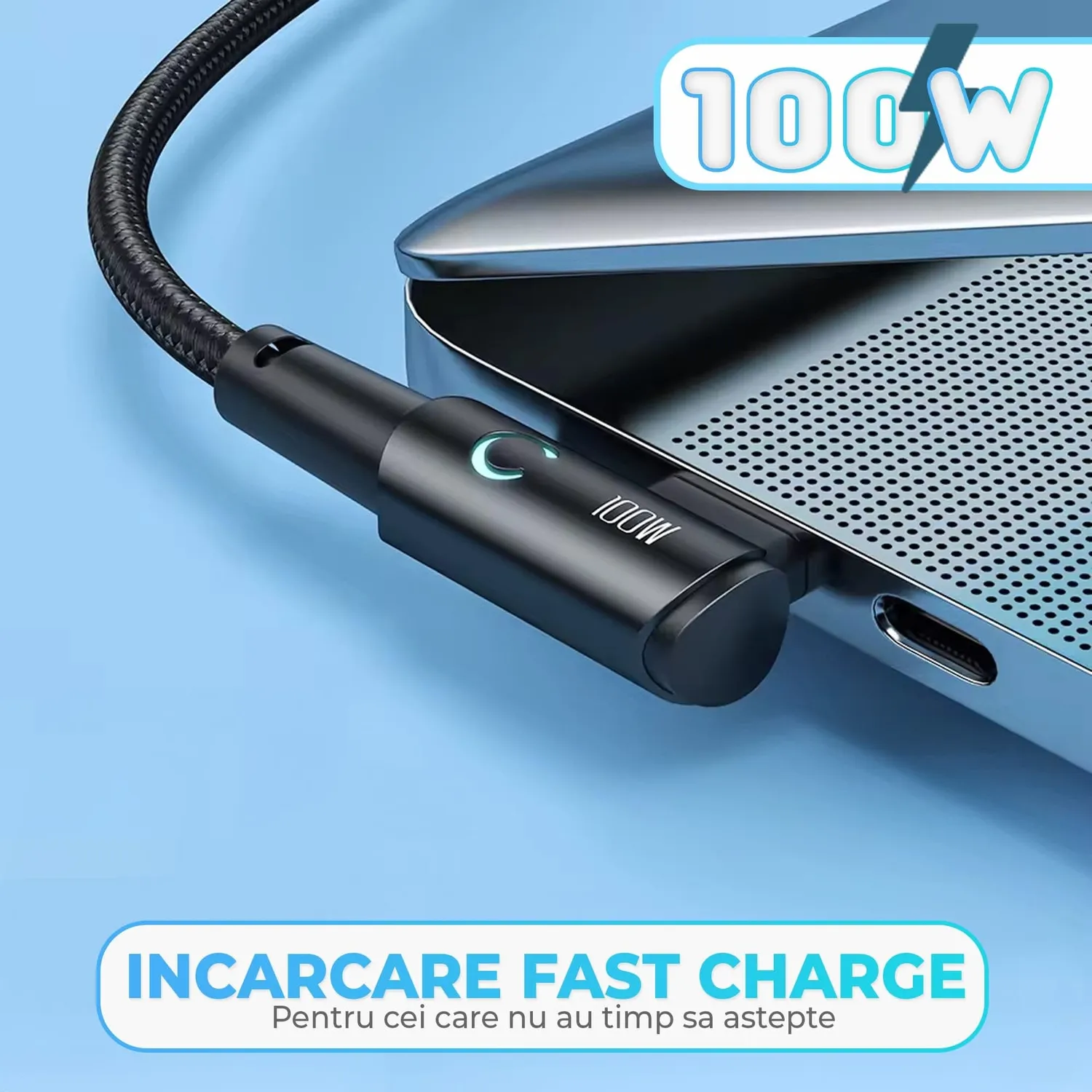 Cablu incarcare Timebox USB-C 100W 2m negru