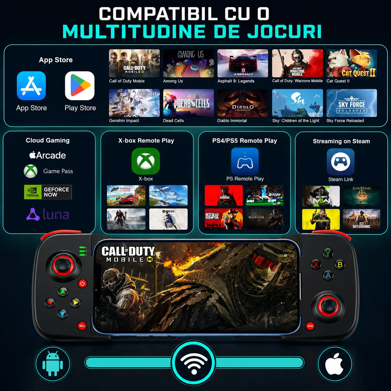 Timebox Gamepad Controller Telefon Telescopic Negru