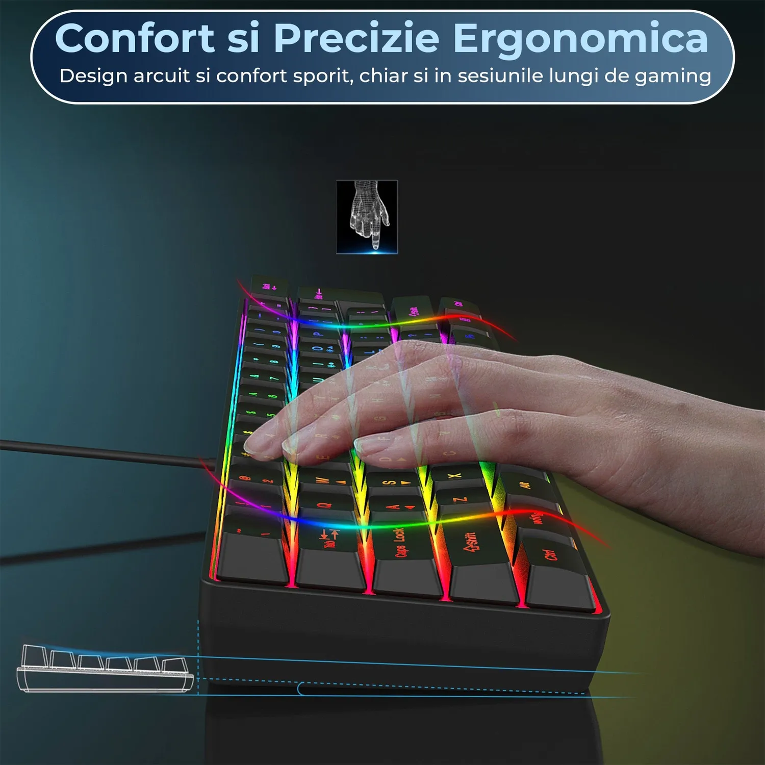 Timebox 61 taste tastatura gaming neagra RGB 60%