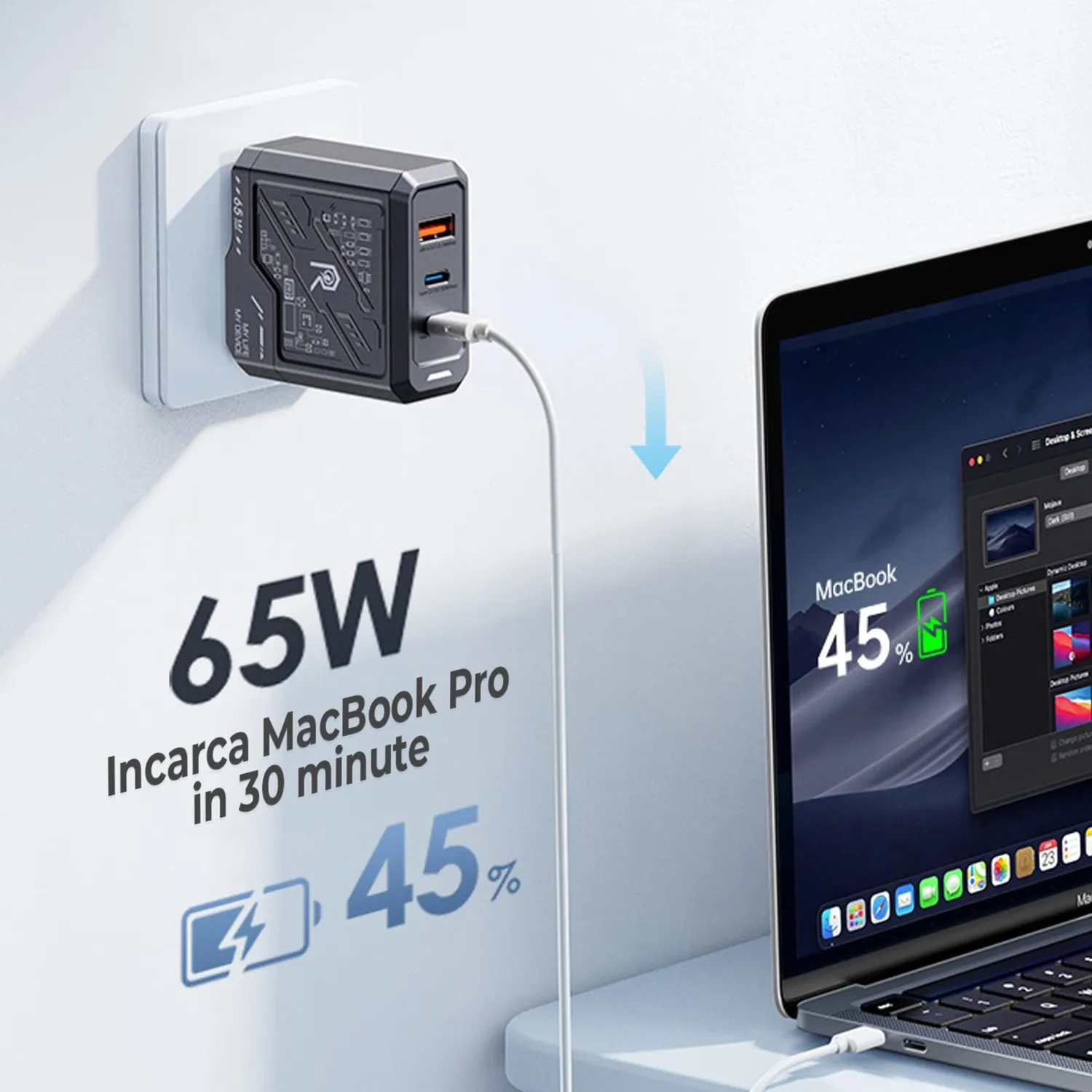 Timebox 65W 3 Porturi încărcător rețea negru fast charge