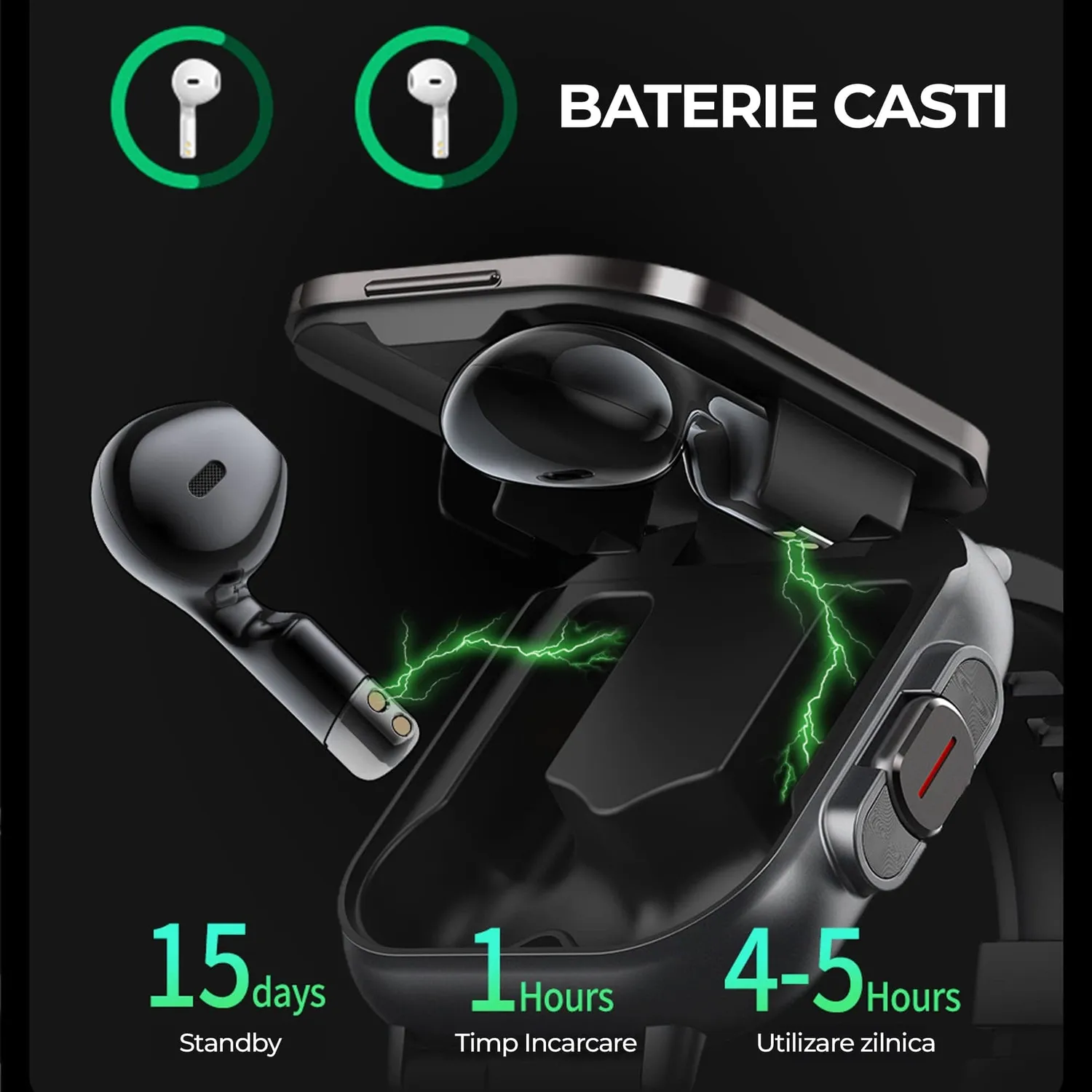 Timebox smartwatch cu casti Bluetooth monitor cardiac