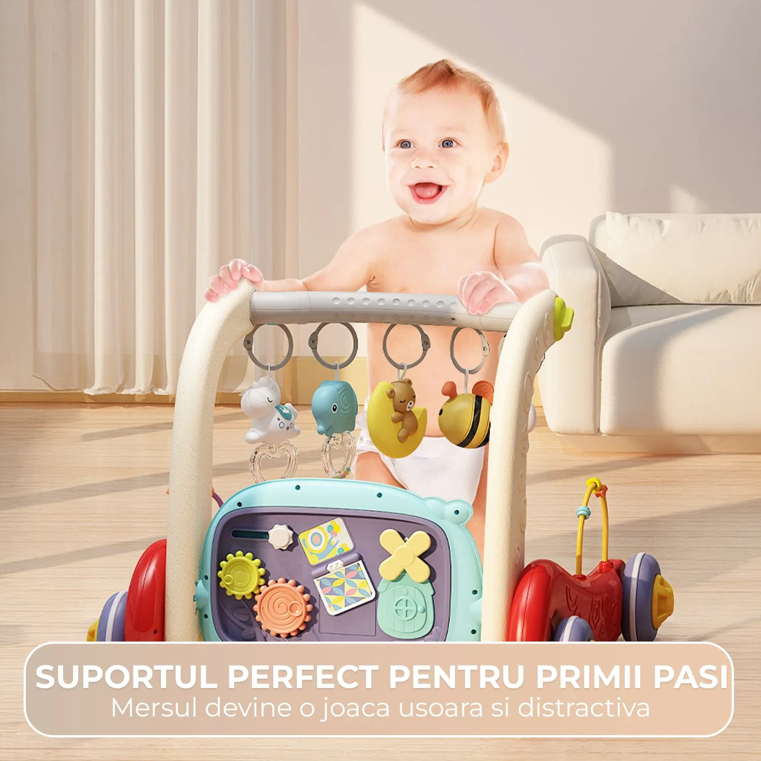 Timebox salteluta bebelusi 4-in-1 cu pian si lumina