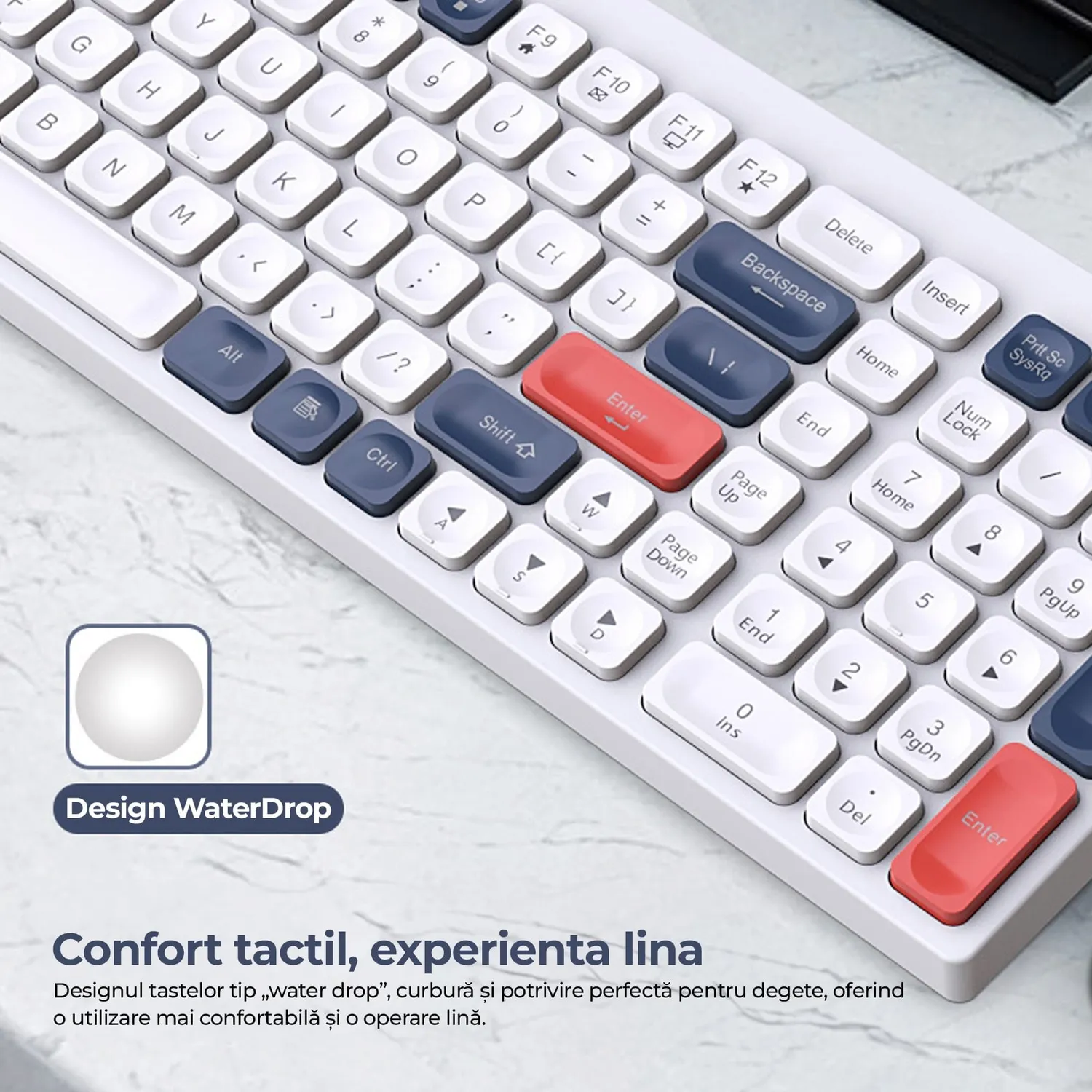 Timebox Tastatură slim wireless alb albastru low-profile