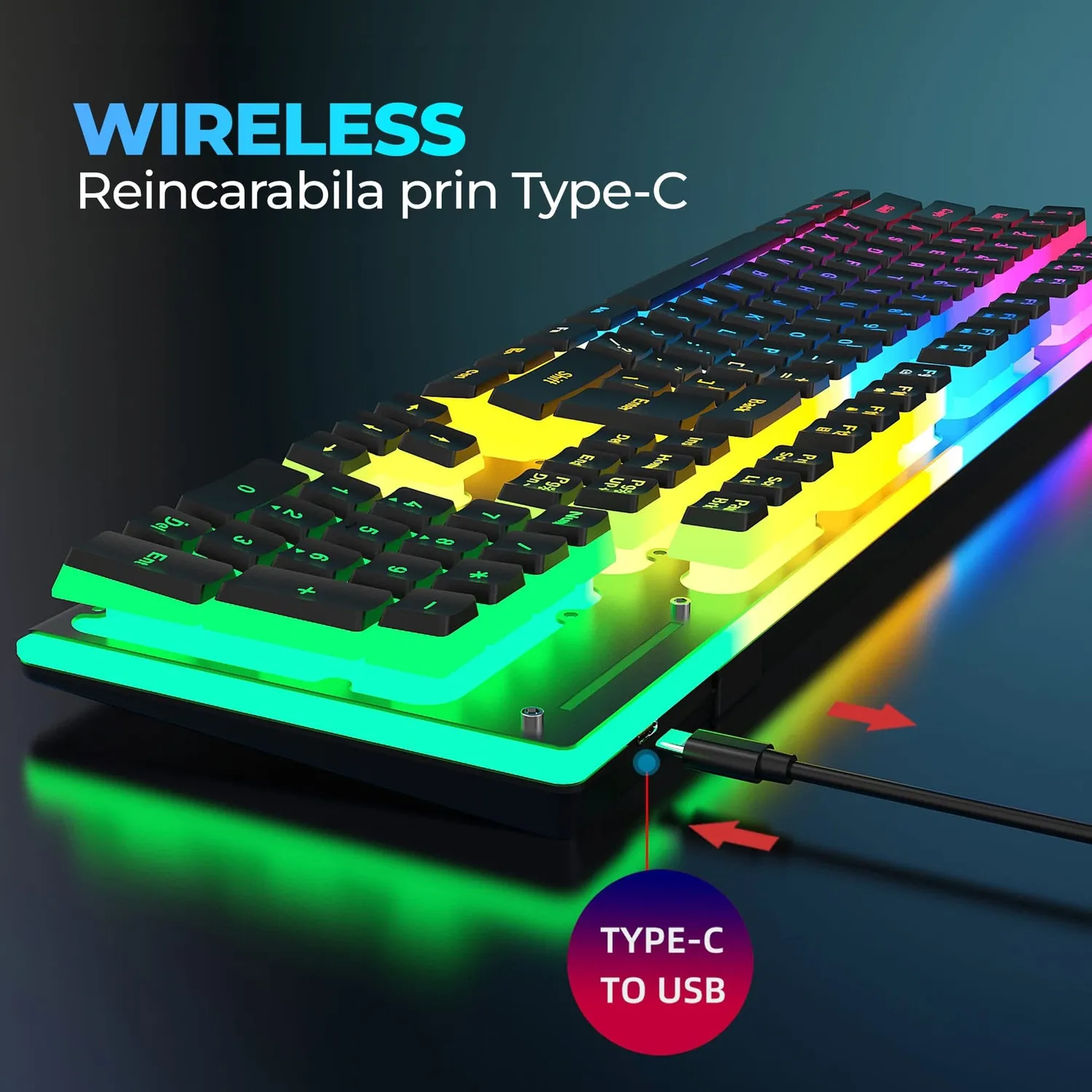 Timebox Kit Tastatura Wireless RGB plus Mouse Negru