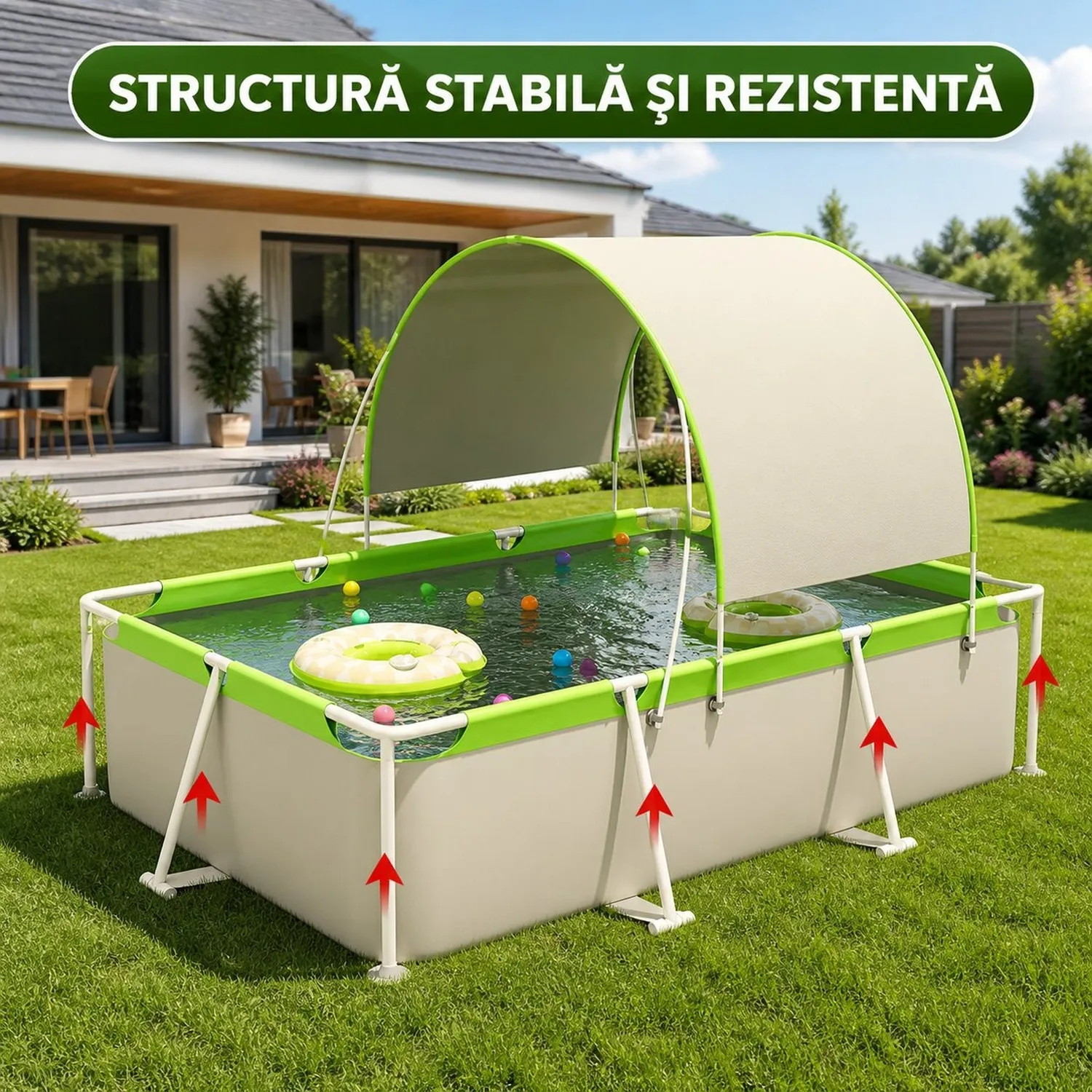 Timebox cadru metalic piscina 190x130x60cm umbrar UV