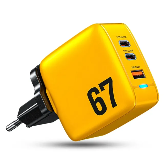 Încărcător rețea Timebox 67W 3 porturi galben LED