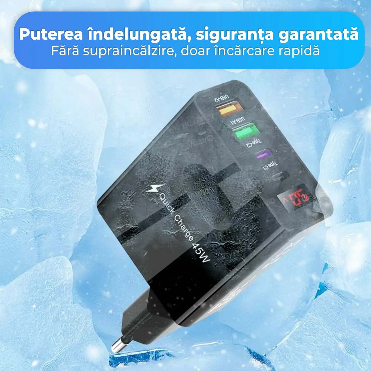 Timebox incarcator retea 45W 4 porturi negru