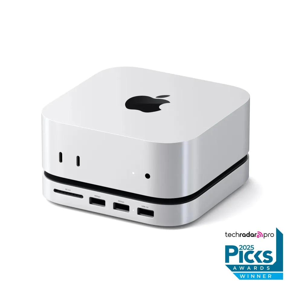 Satechi stand Mac Mini M4 hub SSD USB-A frontal
