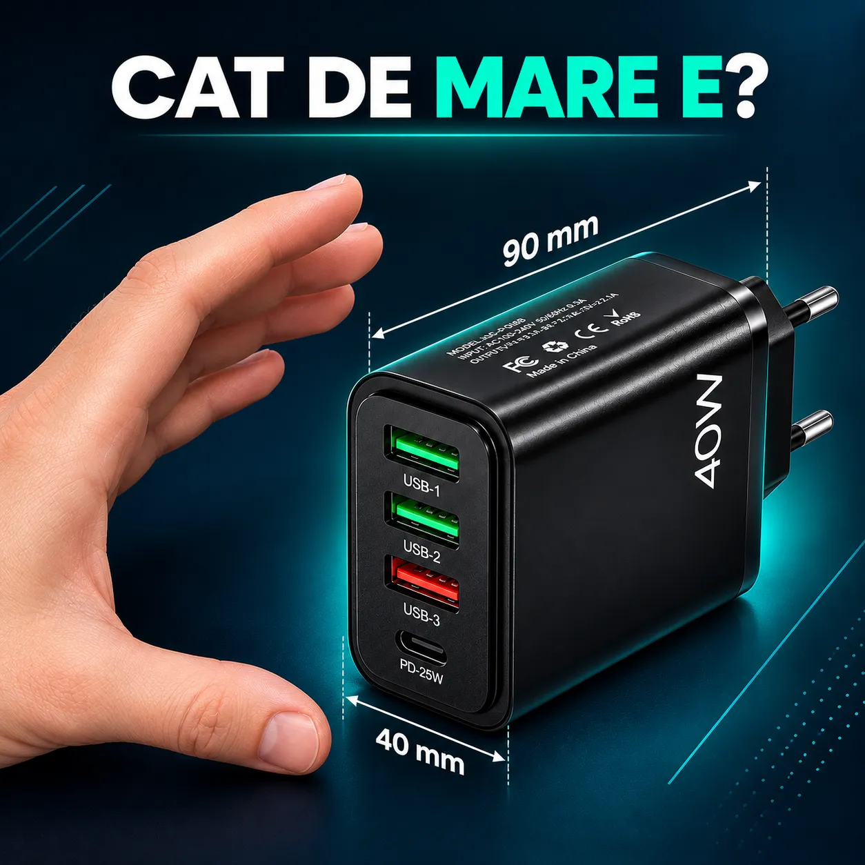 Timebox Incarcator Retea 4 Porturi 40W Negru