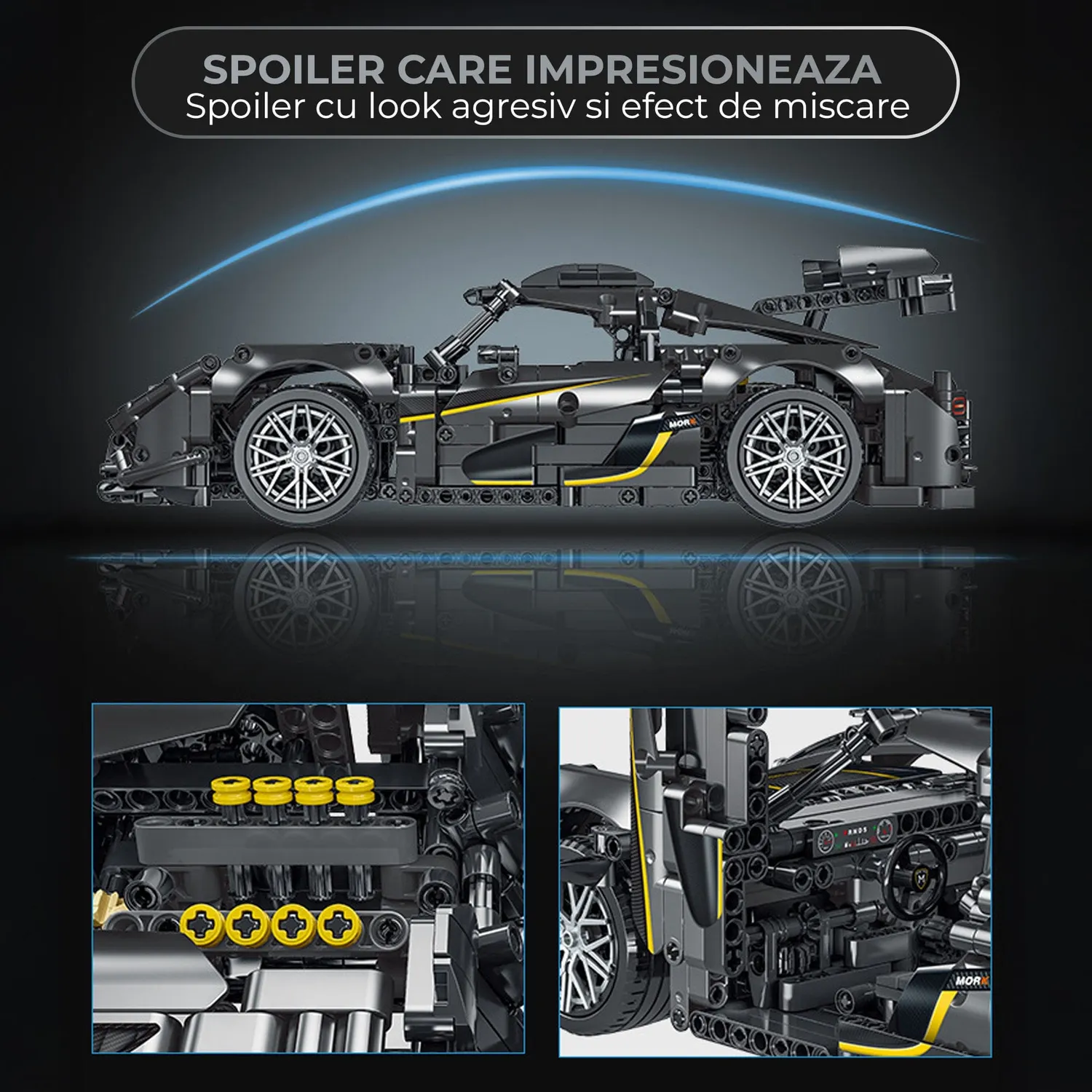 Set constructii Timebox supercar 1505 piese negru-gri