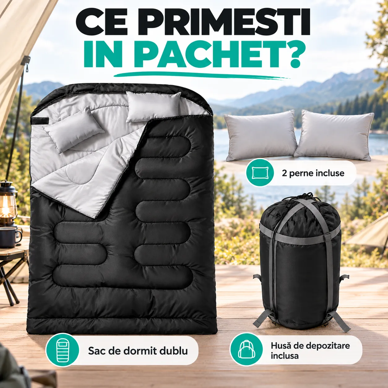 Sac de dormit Timebox 10°C 150 cm negru dublu plic