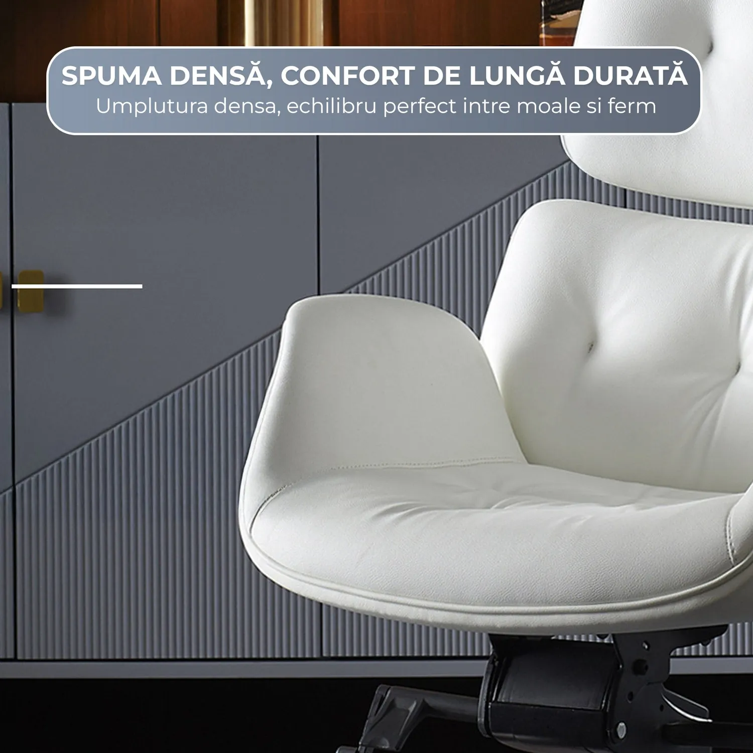 Timebox scaun birou ergonomic alb rabatabil piele