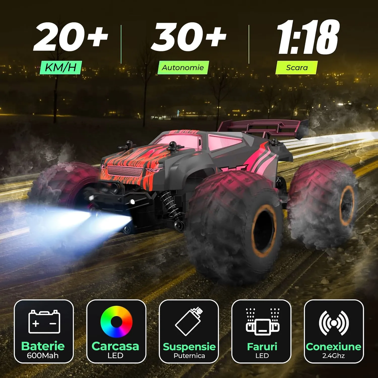 Timebox Monster Truck masina RC 20 km/h 4WD negru-rosu