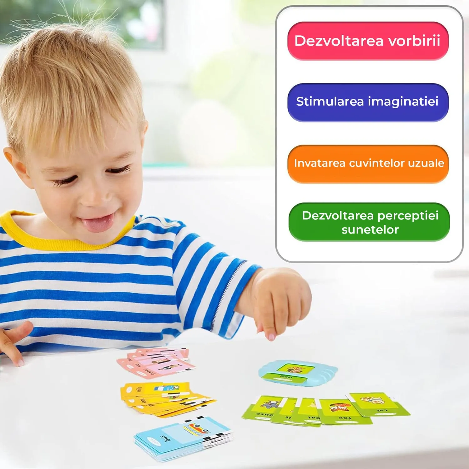 Timebox 255 carti jucarie educativa albastra engleza