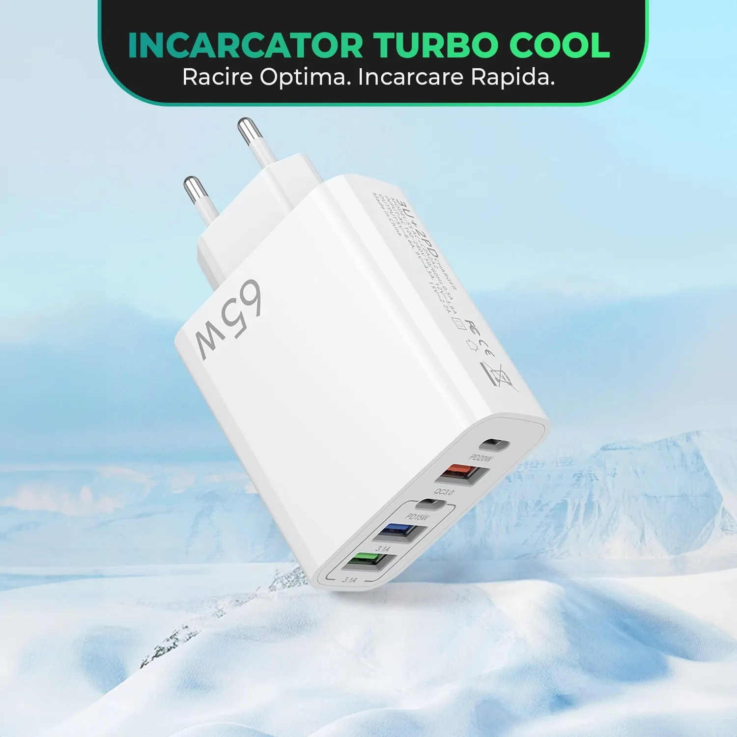 Timebox 65W 5 porturi încărcător rețea alb rapid