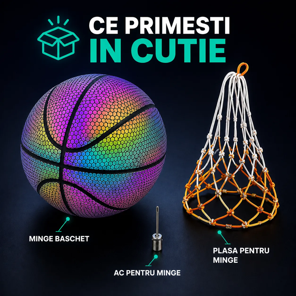 Timebox minge baschet reflectorizantă PU multicolor