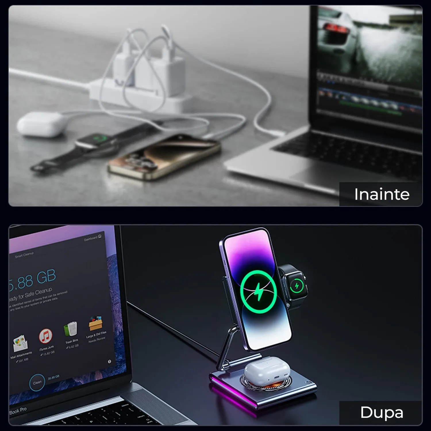 Timebox 15W statie wireless 3 in 1 pliabila gri RGB