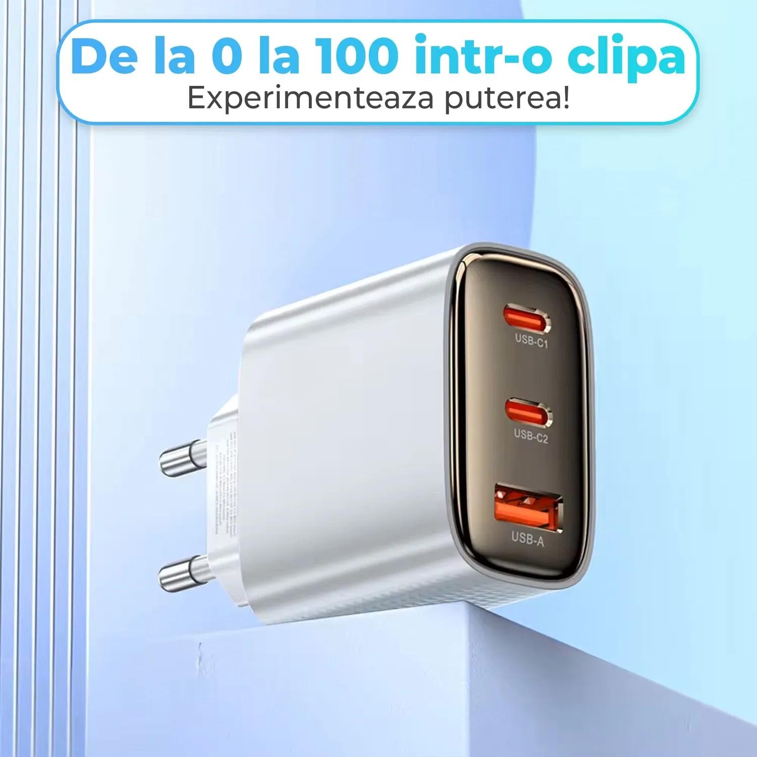 Timebox 40W Încărcător rețea 3 porturi alb/auriu fast charge
