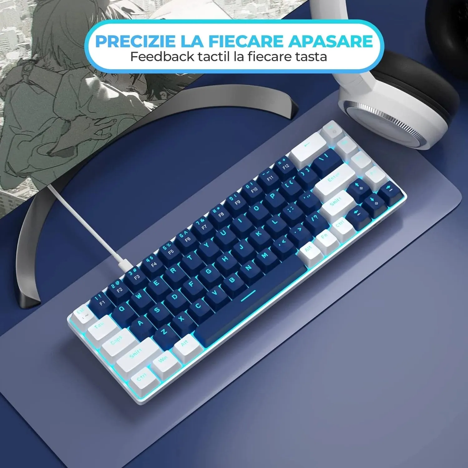 Timebox 60% pachet gaming Blue Switch wireless albastru