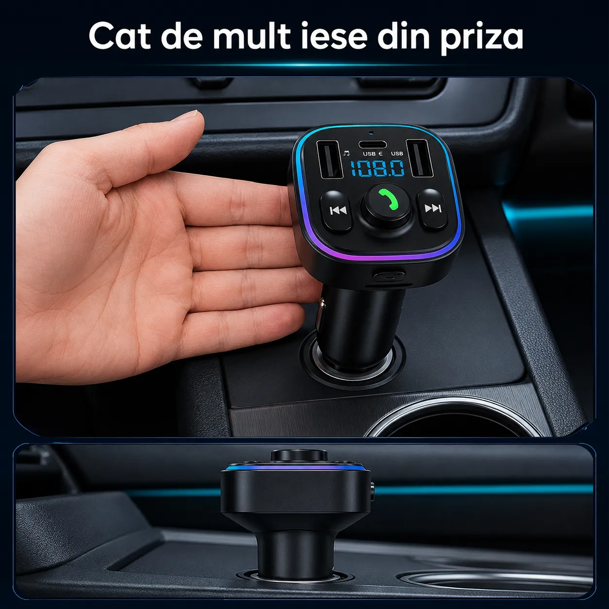Timebox Modulator FM Bluetooth 5.0 handsfree negru QC3.0