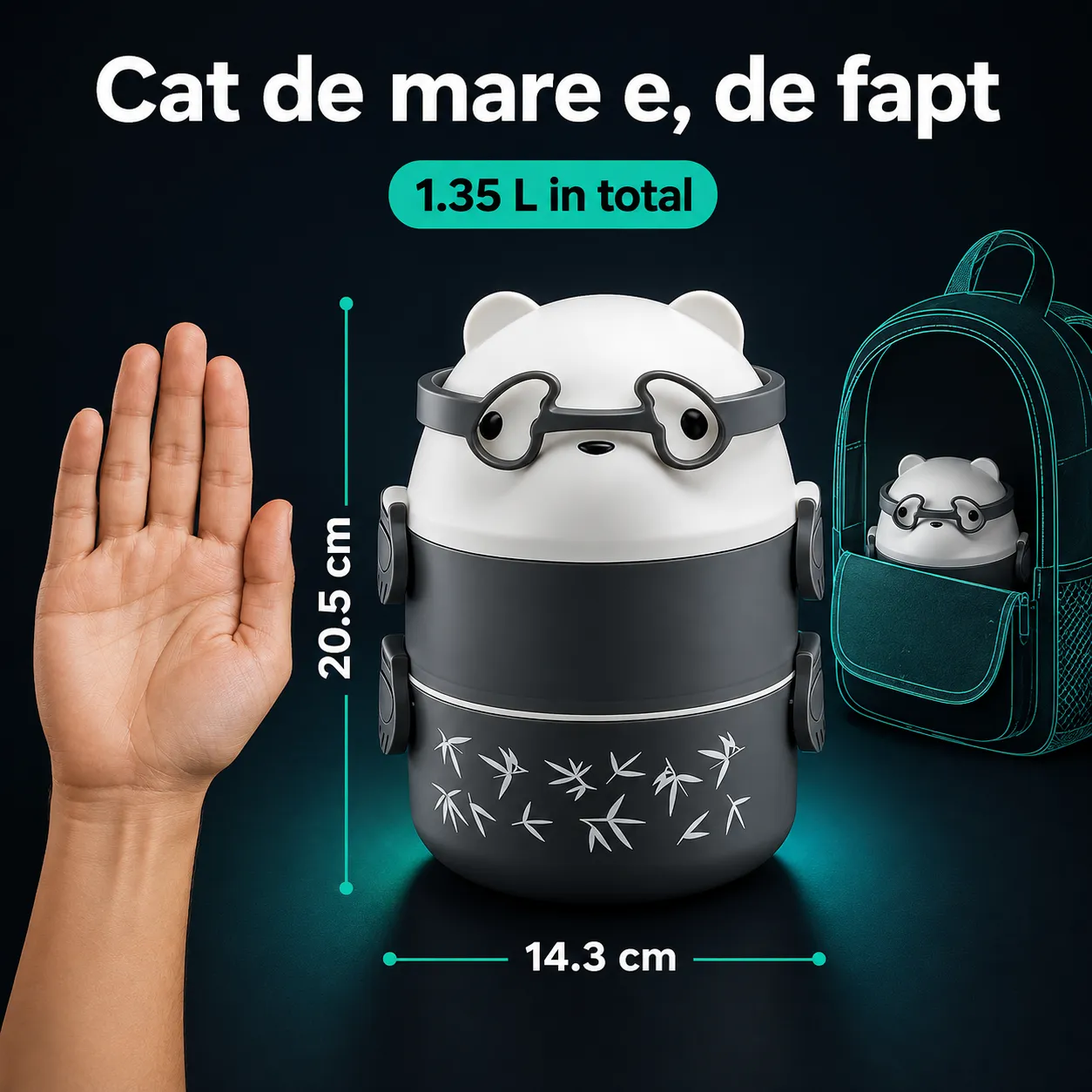 Timebox Caserolă prânz copii dublă gri 550ml+800ml cu geantă