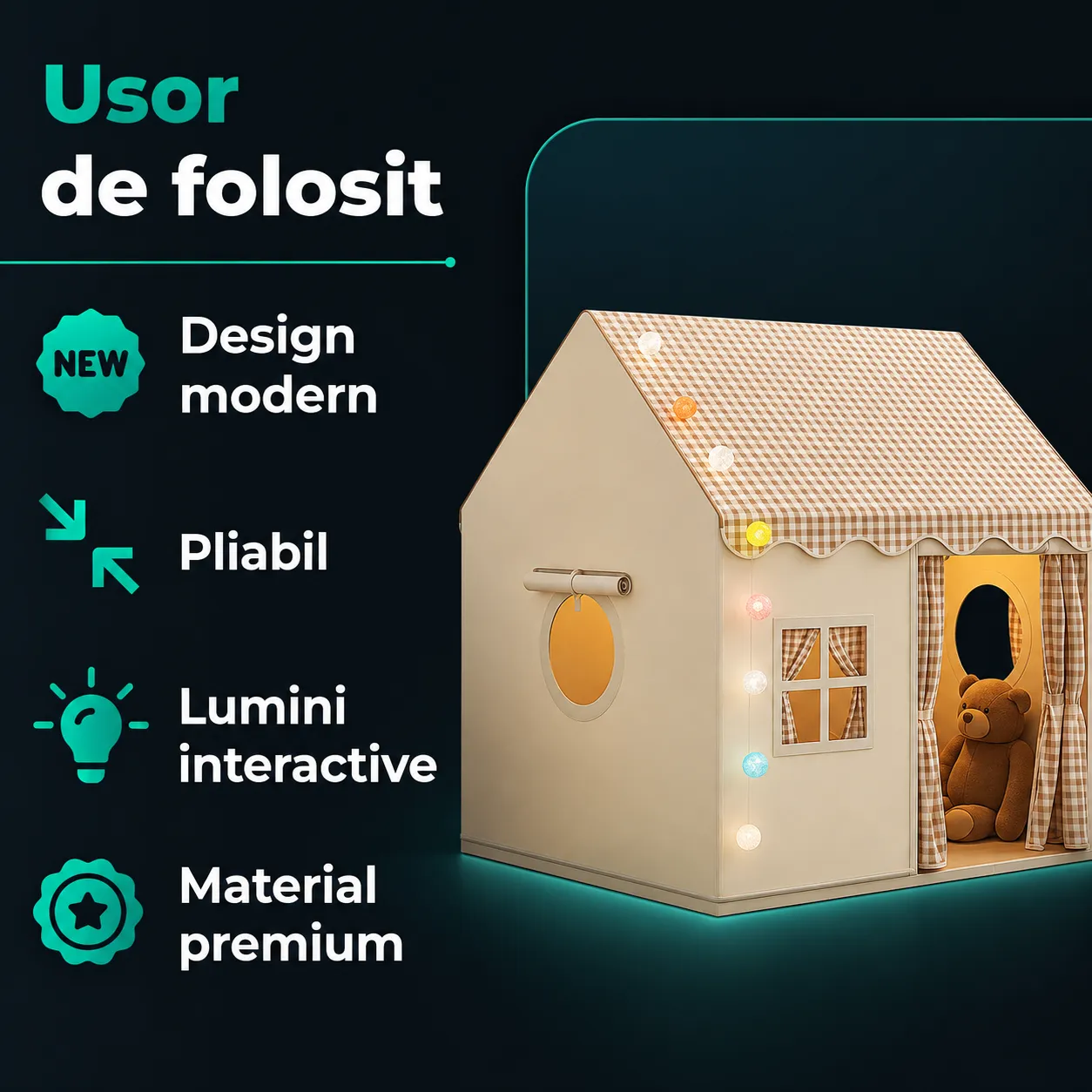 Timebox Căsuță joacă copii pliabilă bej 120cm lumini
