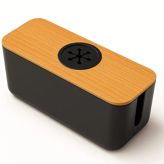 Timebox cutie cabluri cu capac negru orificii rotunde birou TV
