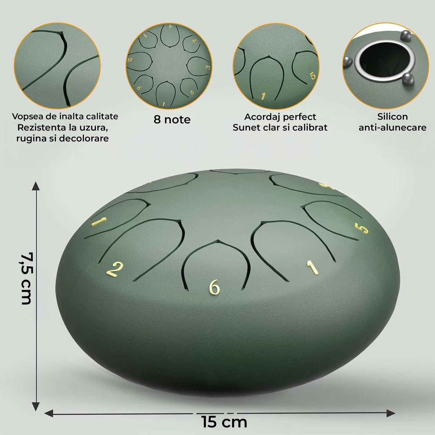 Timebox Steel Tongue Drum tamburina verde 15 cm 8 note