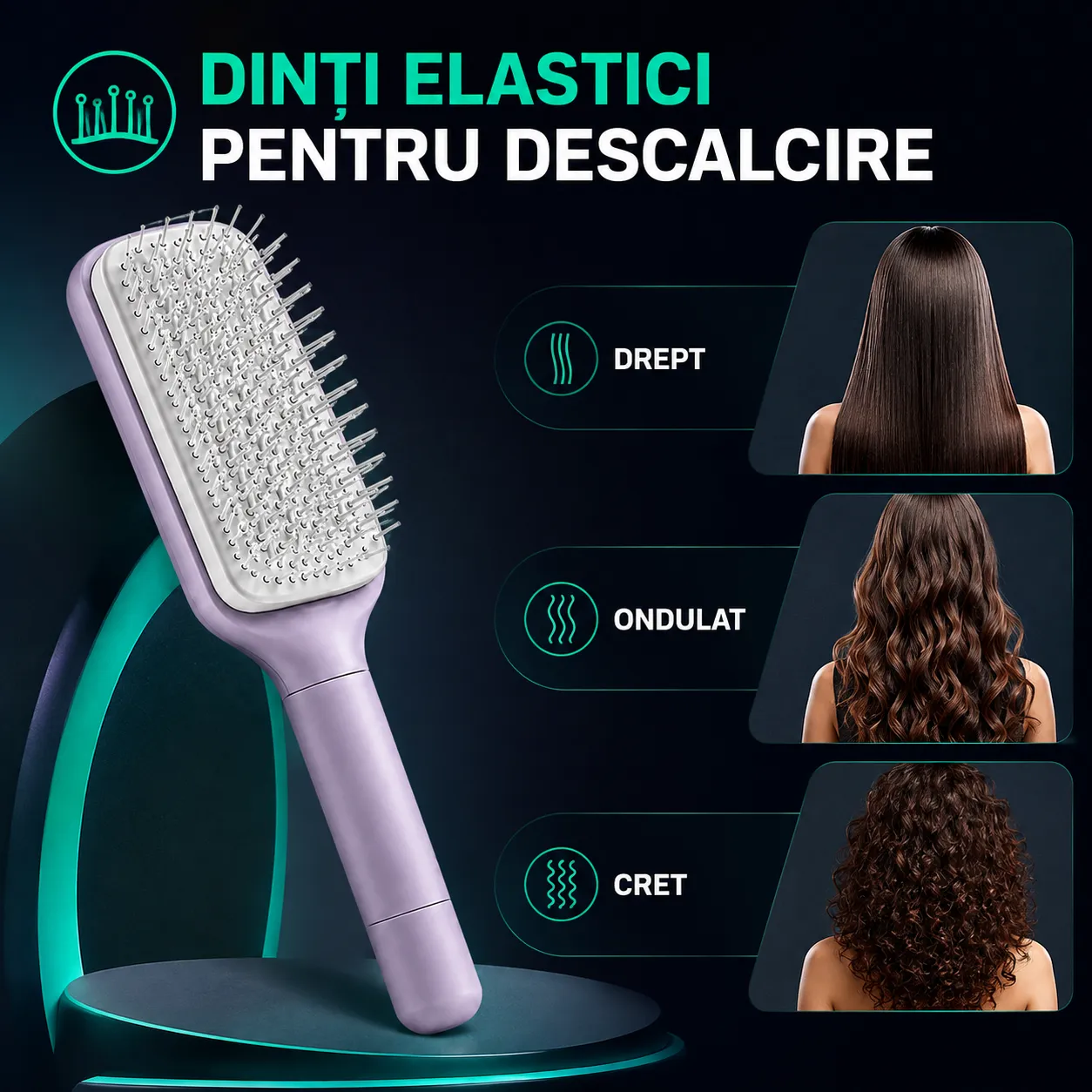 Timebox perie de păr rotativă violet retractabilă