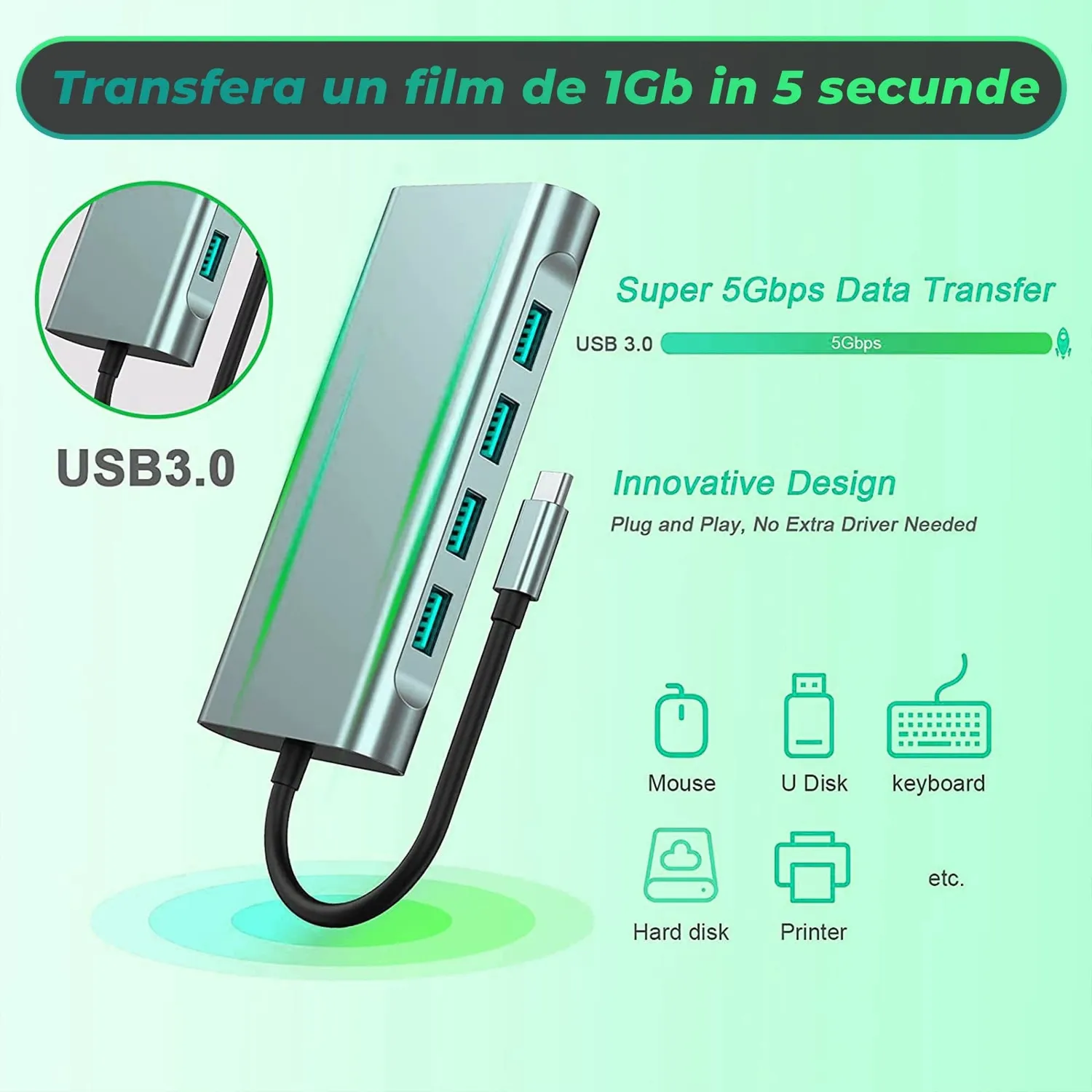 Timebox hub USB 11 in 1 Type-C gri HDMI VGA card reader