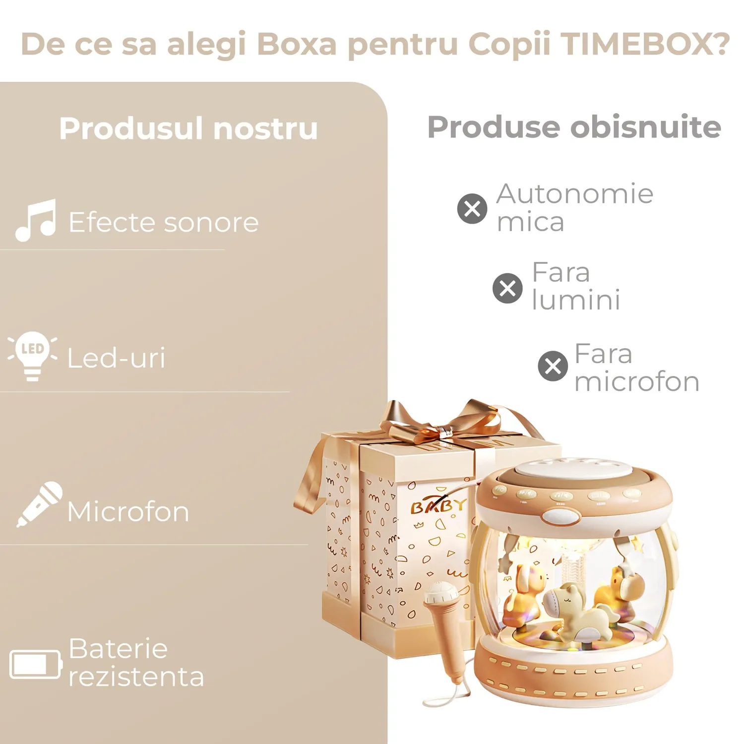 Timebox Hand Drum boxă interactivă bebeluși bej cu microfon