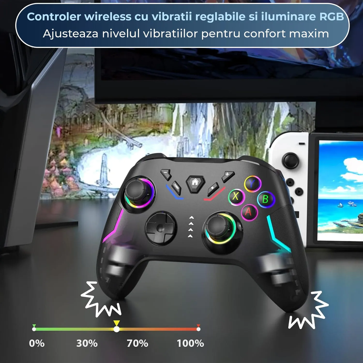 Controller wireless Timebox Switch Steam Deck negru RGB