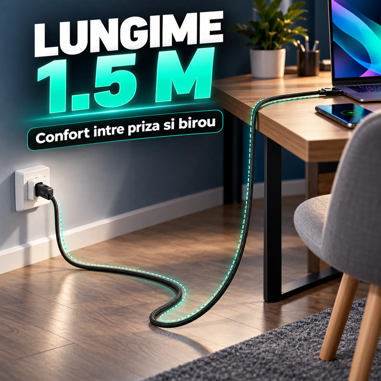 Timebox 4 în 1 cablu încărcare 100W 1,5m negru