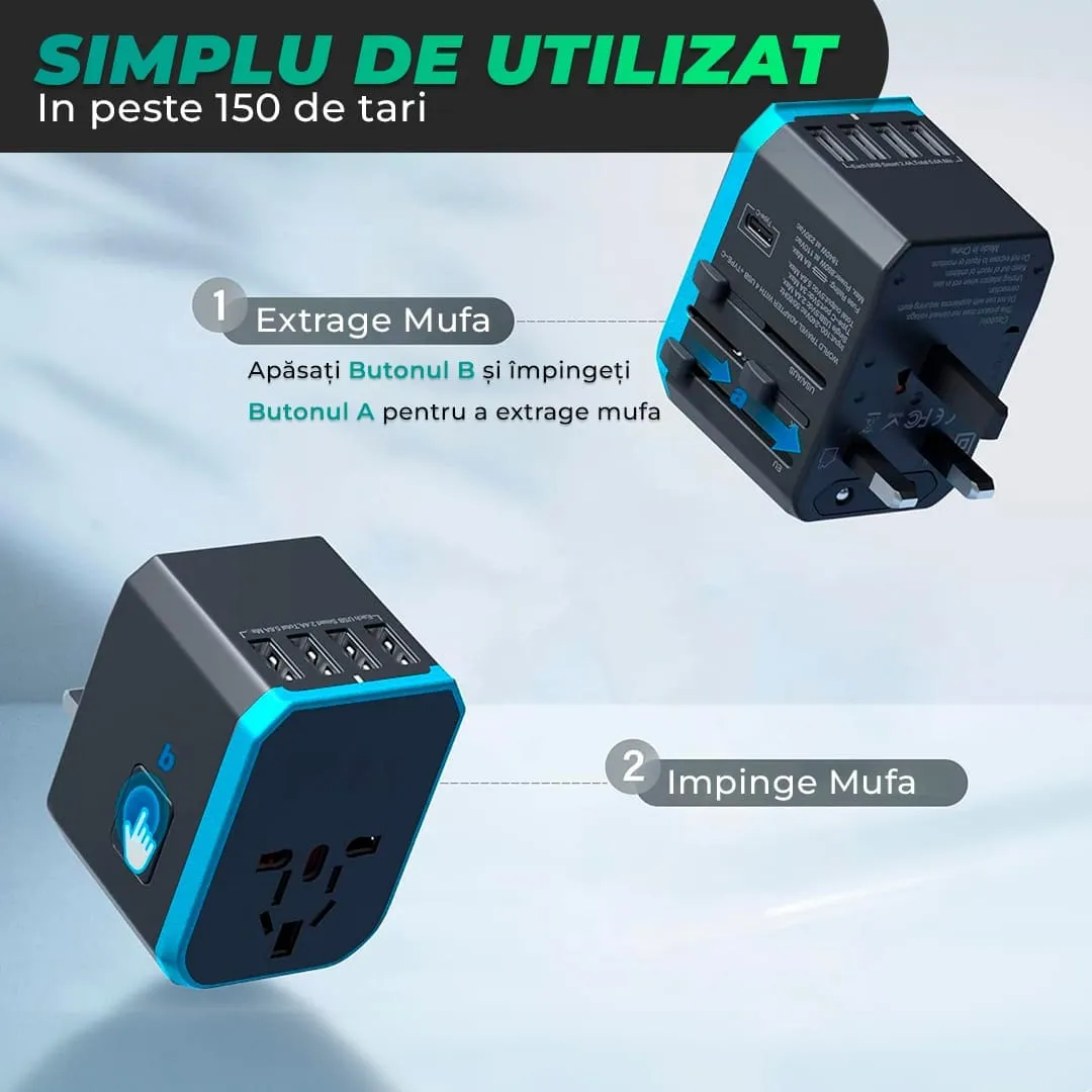 Timebox adaptor universal calatorie albastru 4 USB Type-C