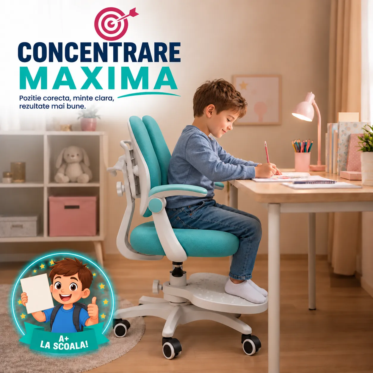 Timebox Scaun Ergonomic Copii 3-12 Ani Albastru