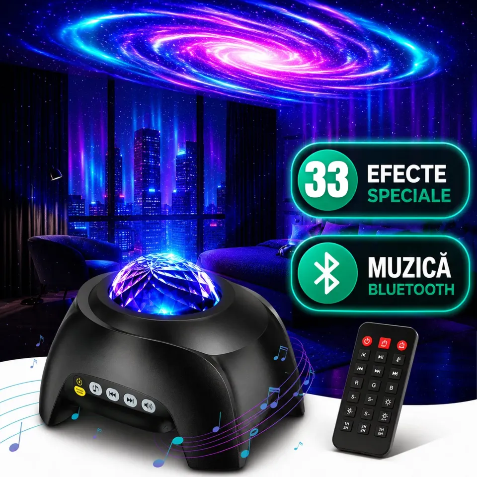 Timebox Proiector Lumini Nordice Negru Bluetooth
