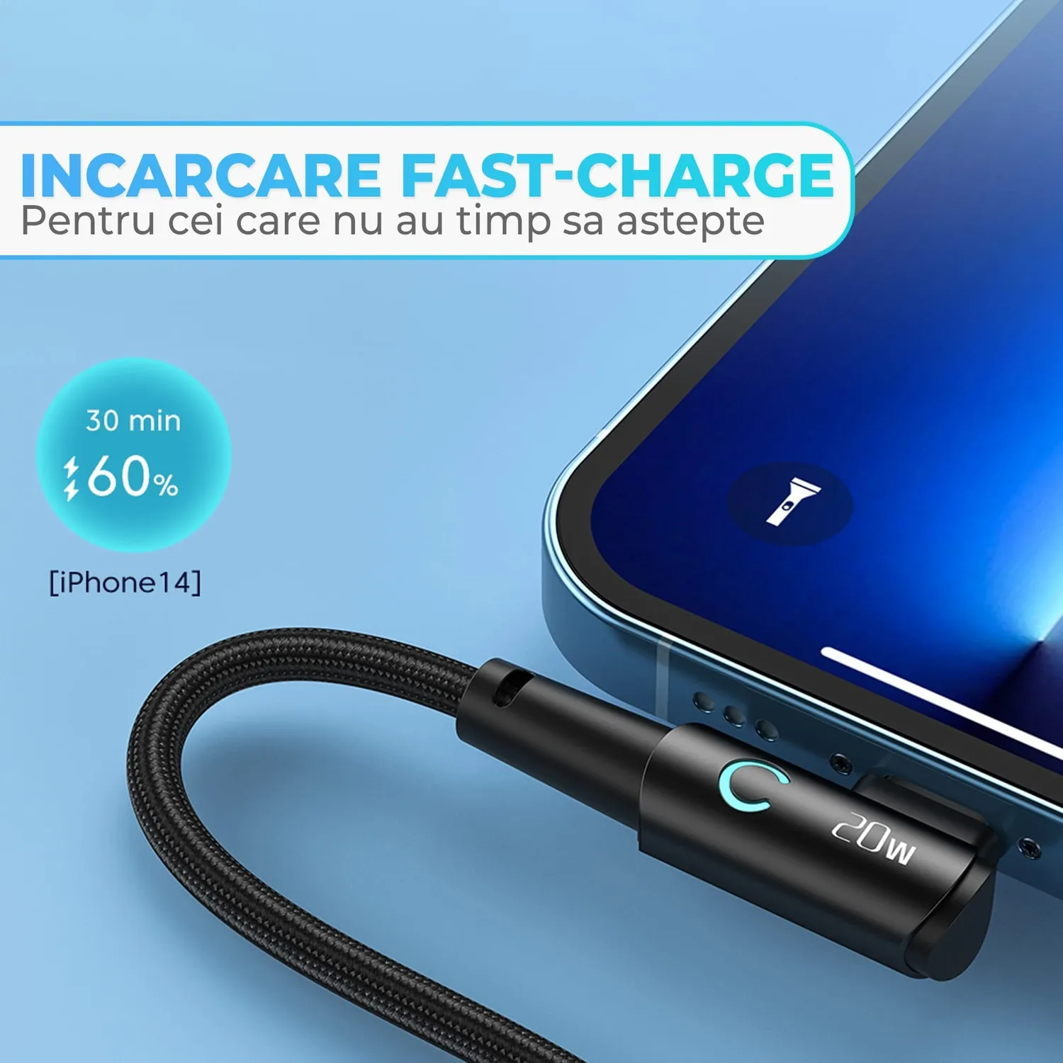 Timebox 20W cablu USB-C Lightning negru 2m LED