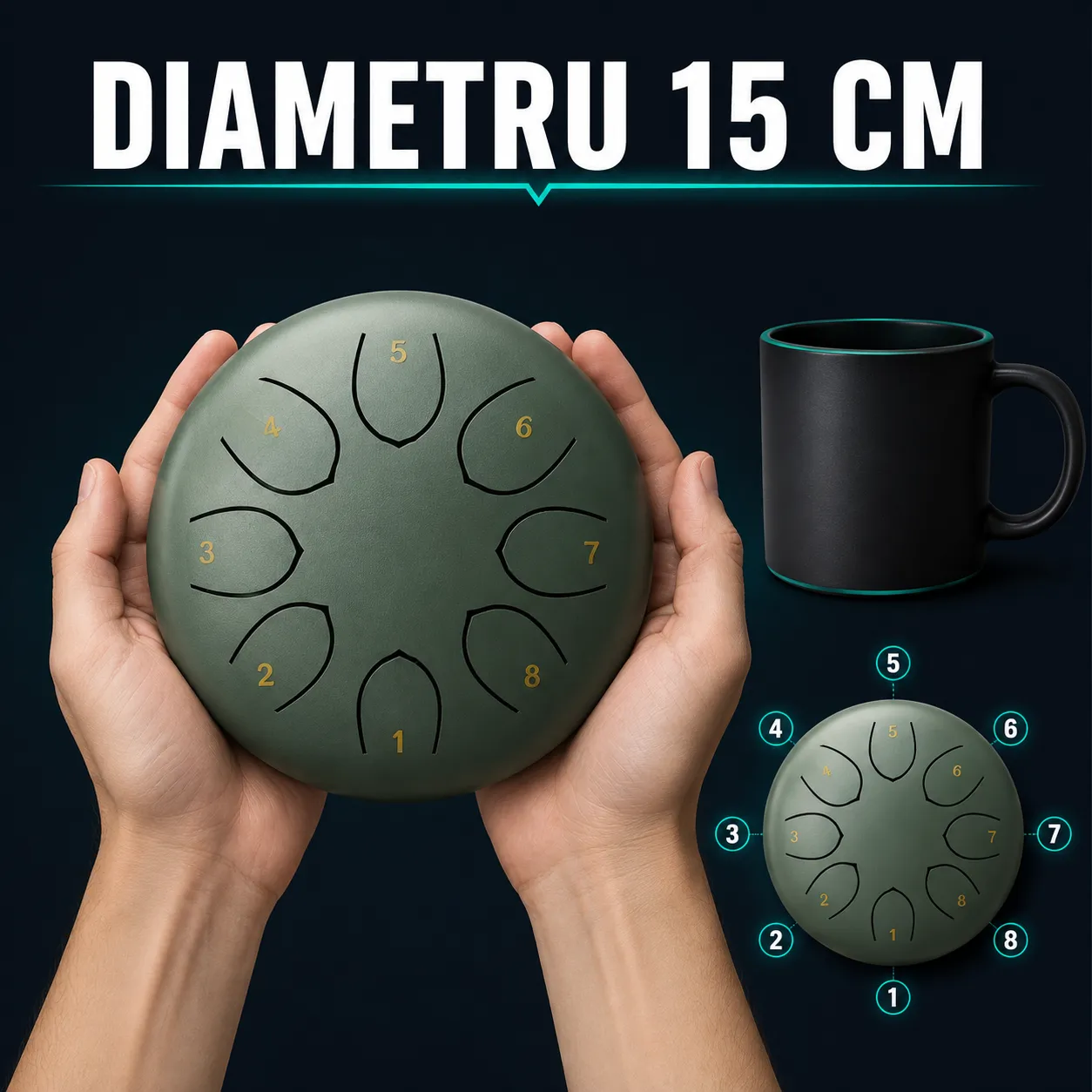 Timebox Steel Tongue Drum tamburina verde 15 cm 8 note
