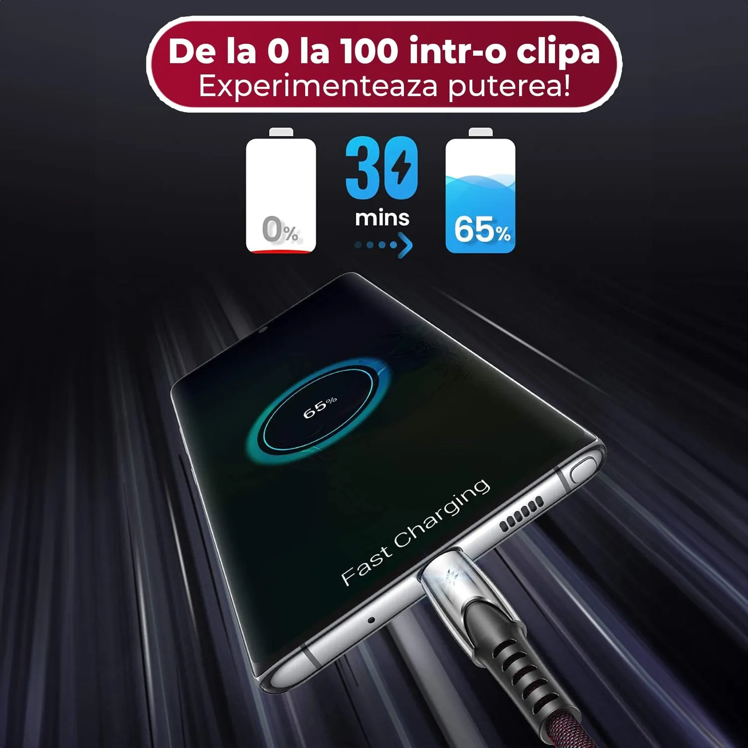 Timebox Cablu 3 in 1 120W Nailon Rosu USB Lightning