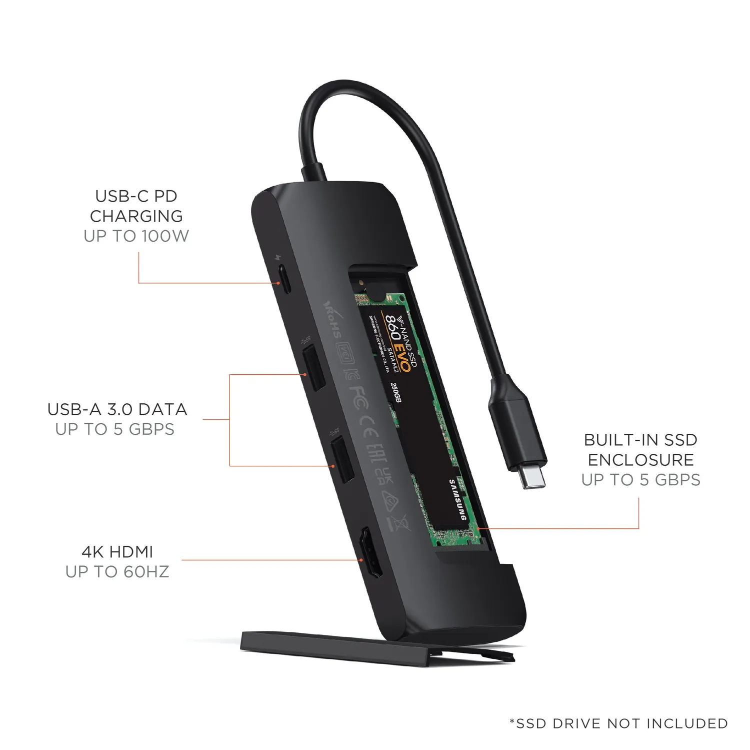 Satechi USB-C Hybrid adaptor multiport SSD Space Gray
