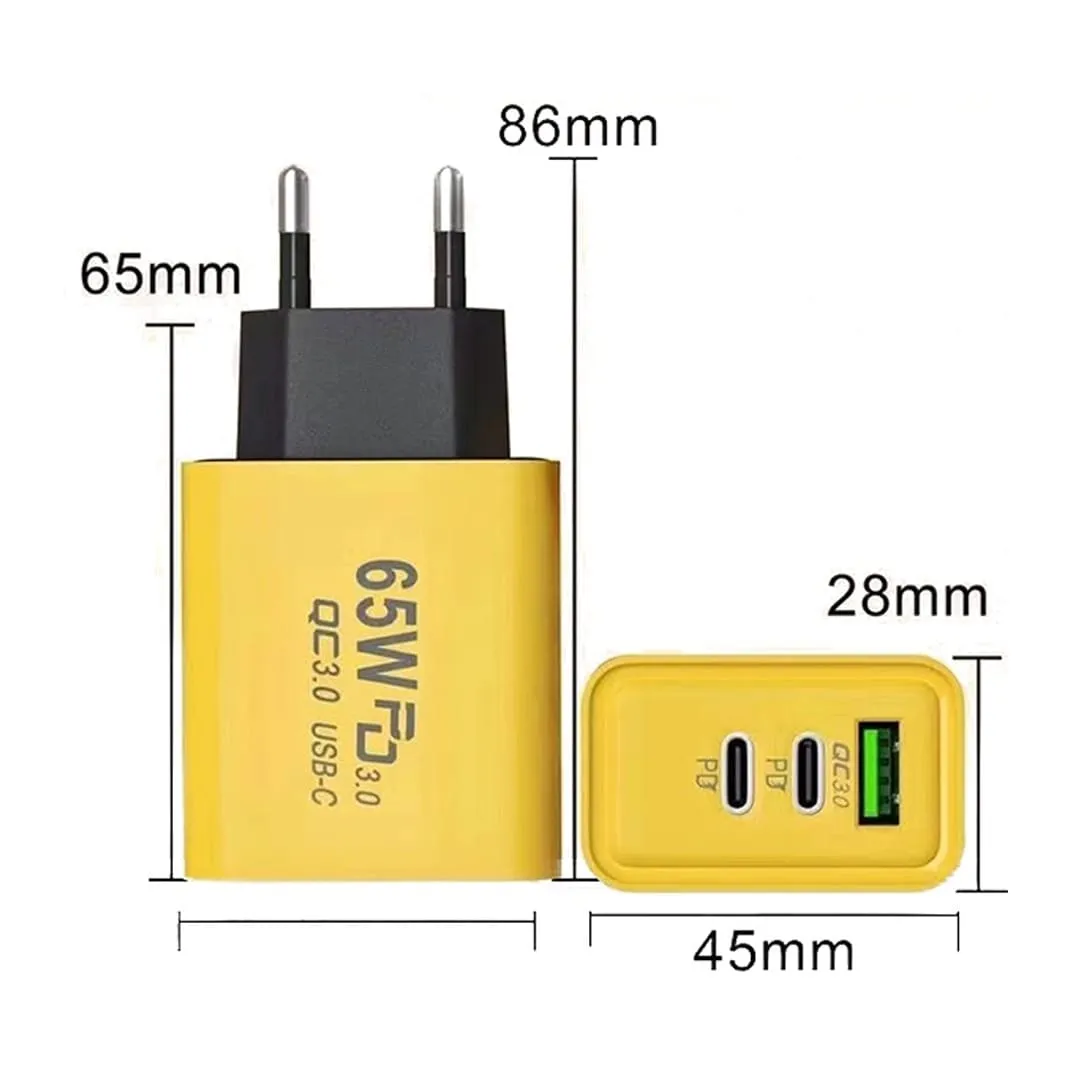 Timebox incarcator retea 40W 3 porturi Type-C USB Galben