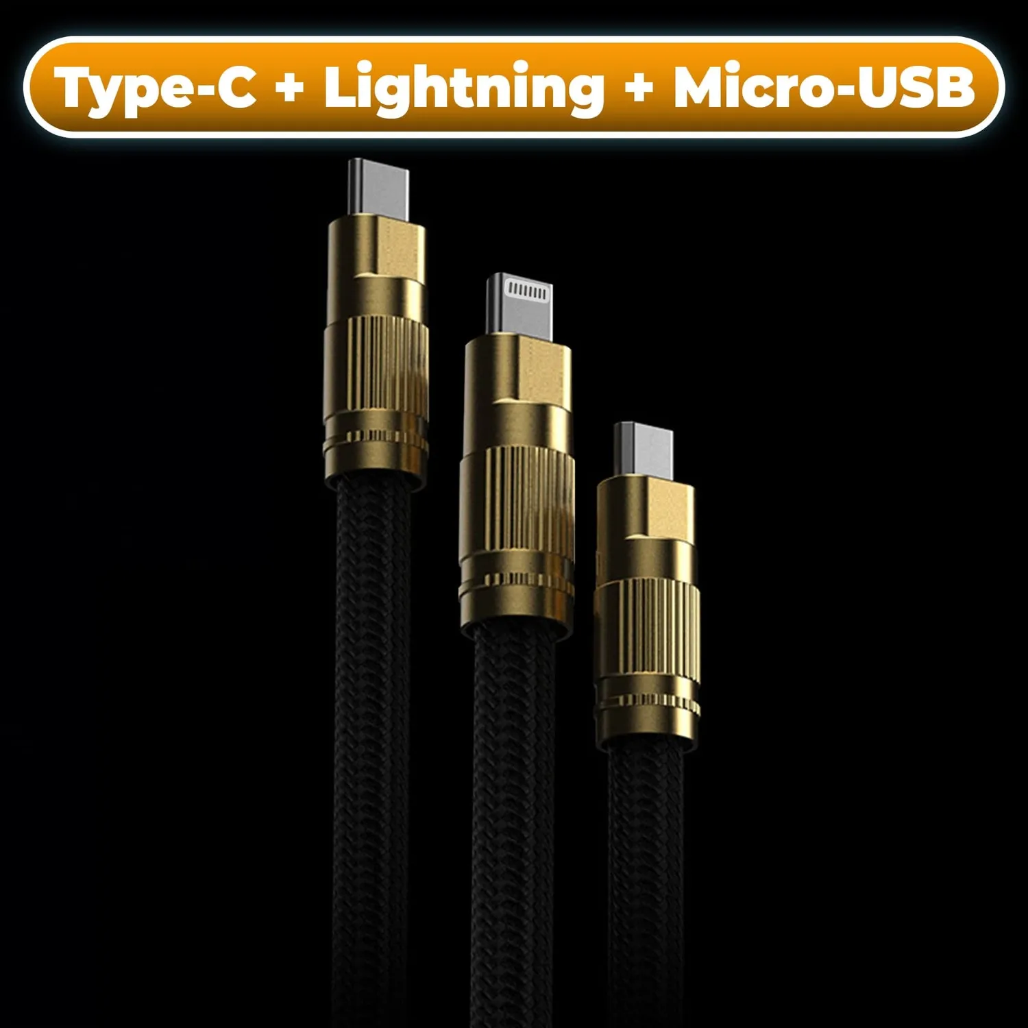 Timebox 120W cablu 3in1 USB-C Lightning 1,2m negru