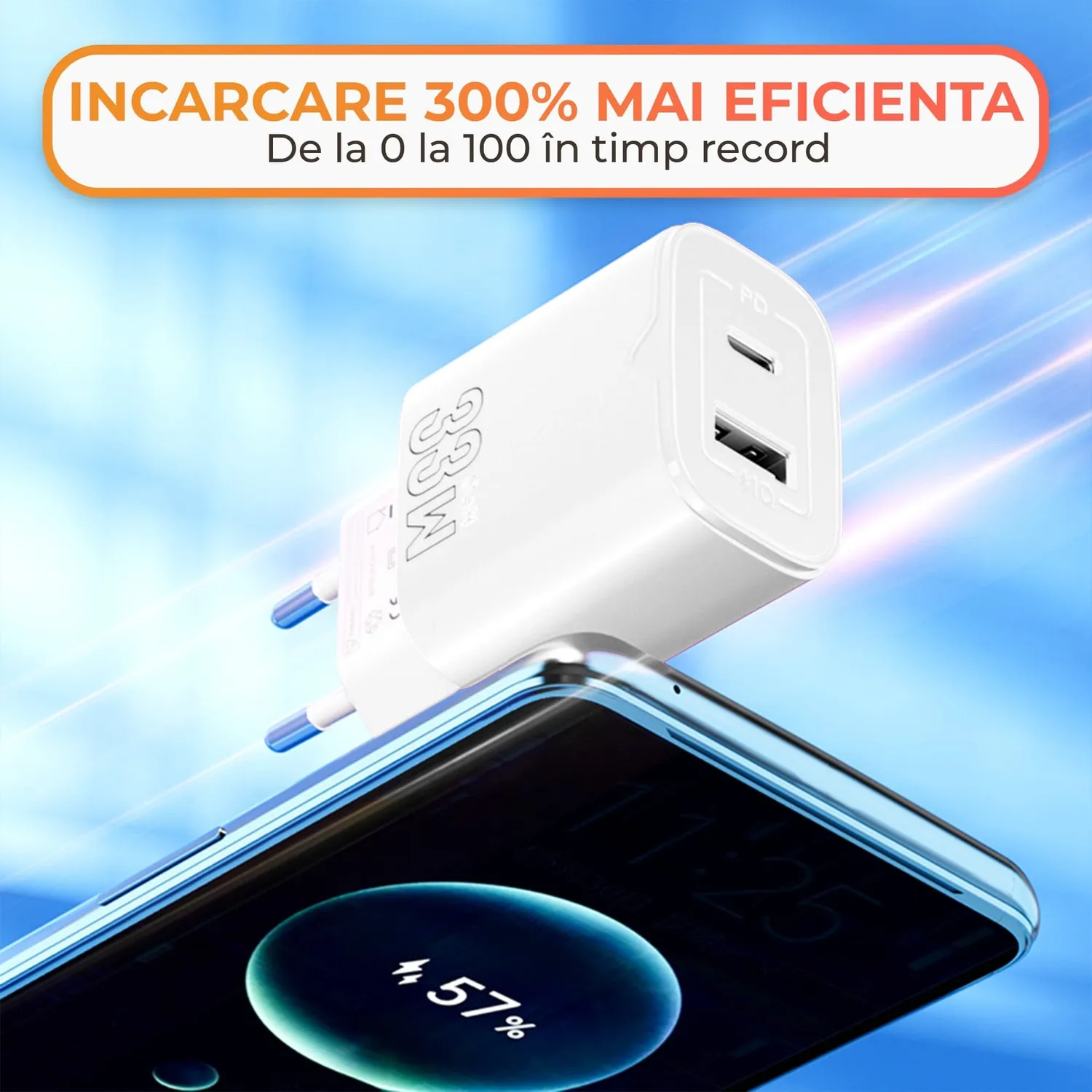Timebox 33W incarcator retea alb USB-C USB