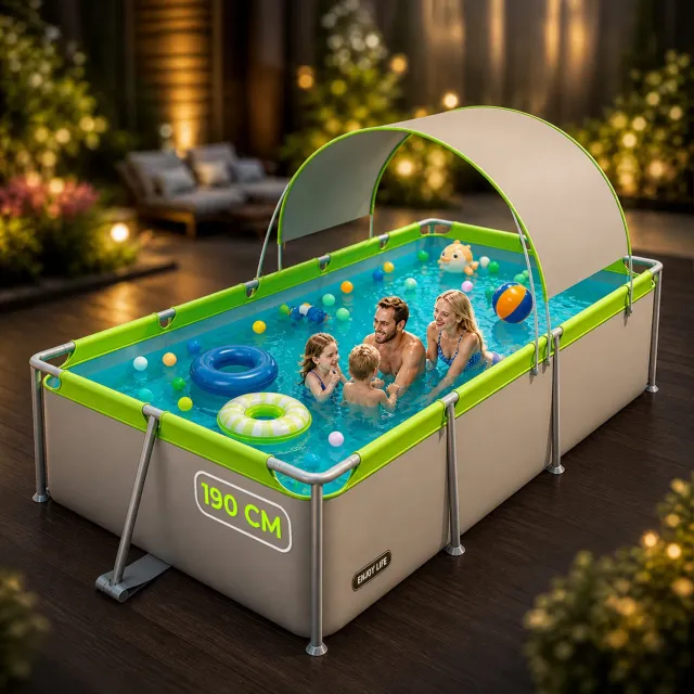 Timebox cadru metalic piscina 190x130x60cm umbrar UV
