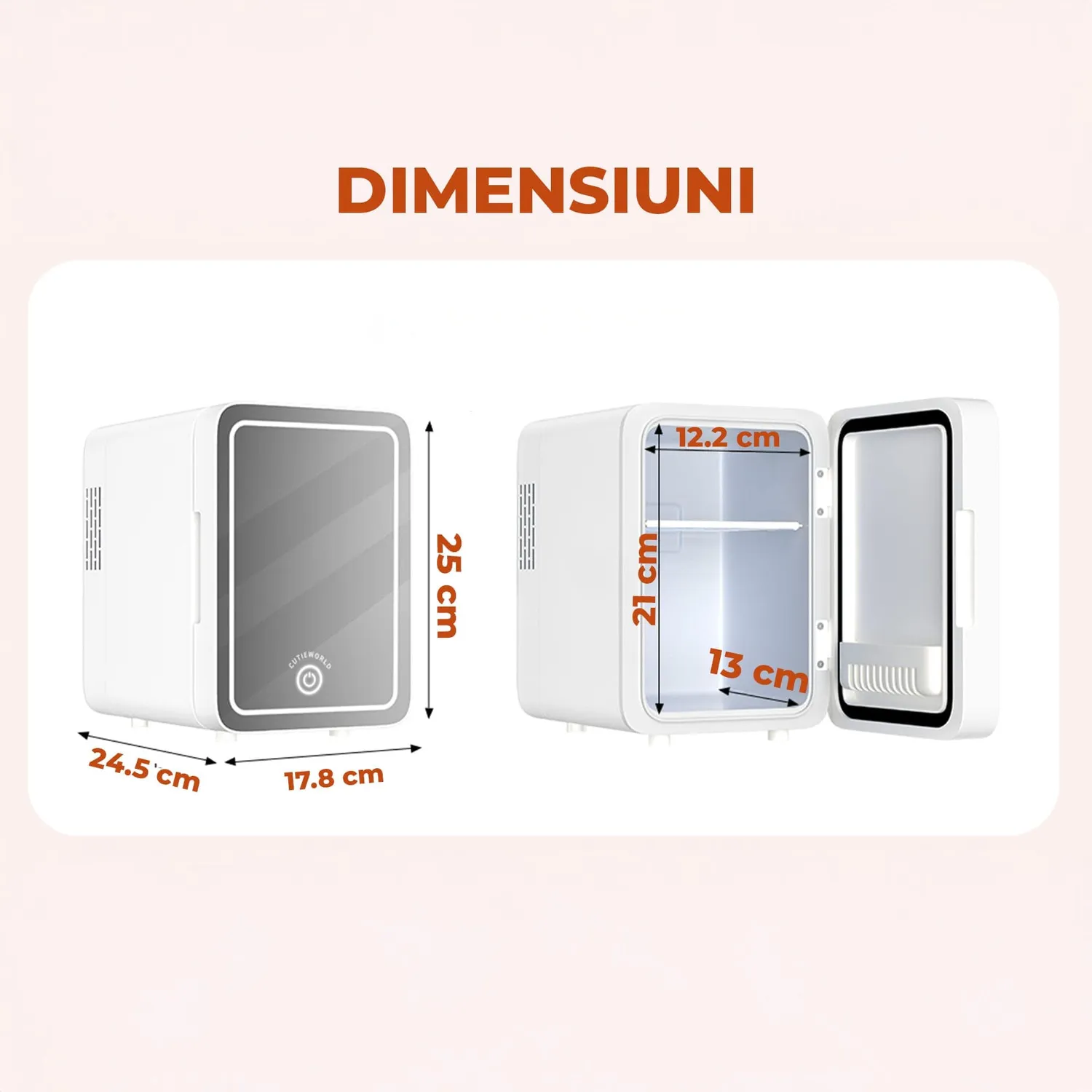 Timebox Mini Frigider Cosmetice 4L cu Oglinda LED Alb