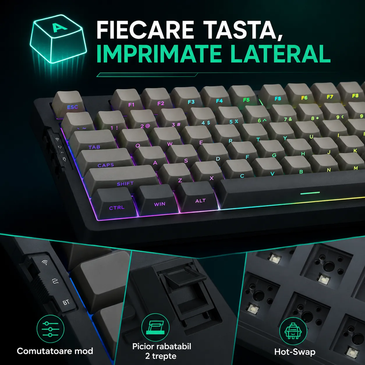 Timebox 80% Hot-Swap Gasket tastatură gaming wireless silențioasă